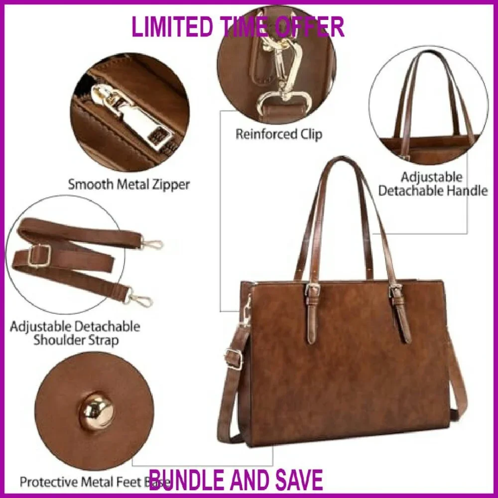 Waterproof Leather Laptop Tote Bag 15.6 Inch Large Capacity Professional Work